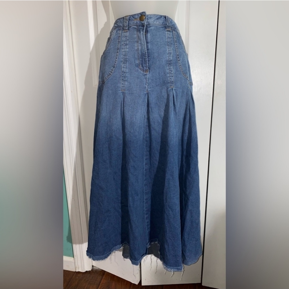 Soft Surroundings Blue Ombre Demin Skirt MED Petite Boho Hippie Pleated EUC